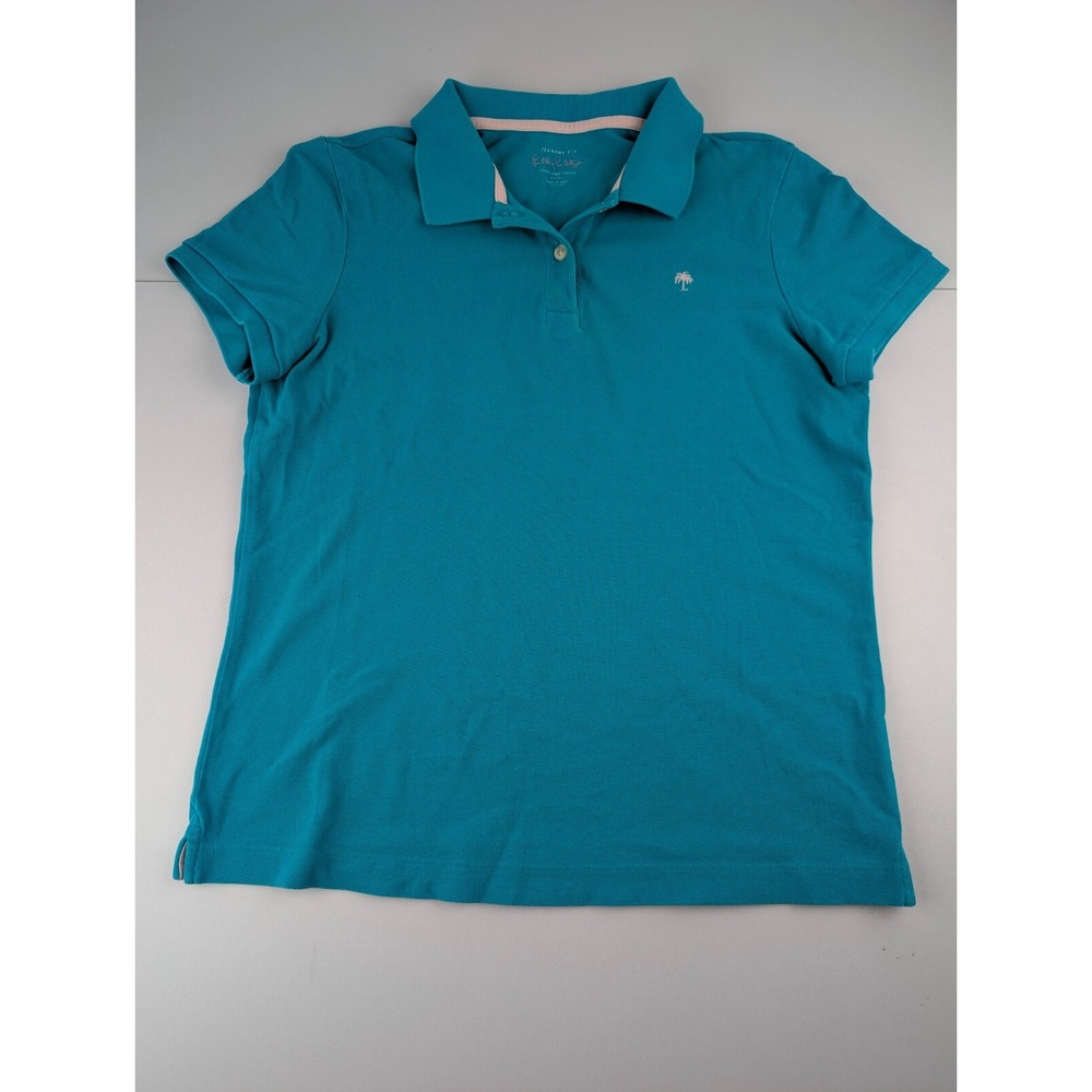 Lilly Pulitzer Teal Resort Fit Polo Shirt Top Women's Small 100% Cotton